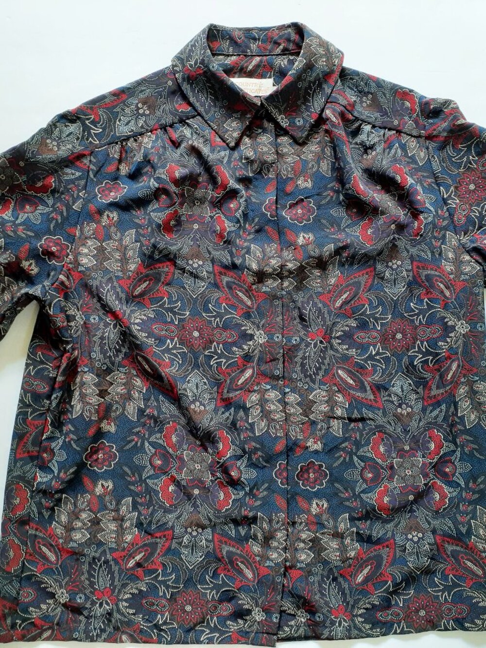 Vintage 80s Blouse Floral Navy Long Sleeve Pendleton Country Sophisticate 8